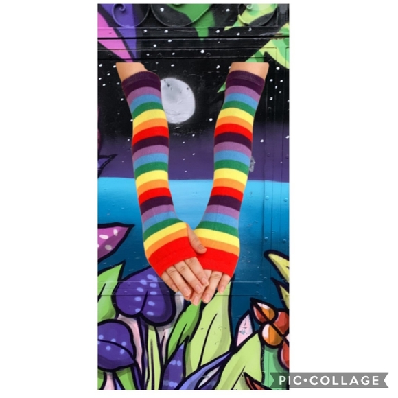 Elbow length fingerless rainbow gloves - Picture 3 of 11